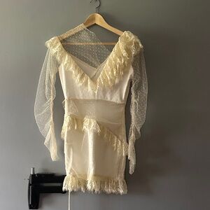 Bridal Cream Sheer Dress w Fringe Details